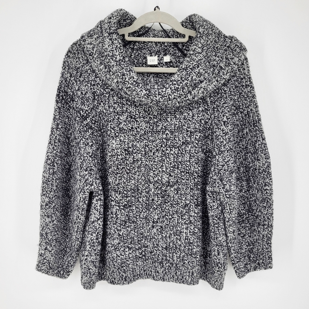 Gap Wool Alpaca Blend Knit Cowl Neck Sweater Black White Size Large NEW NWT